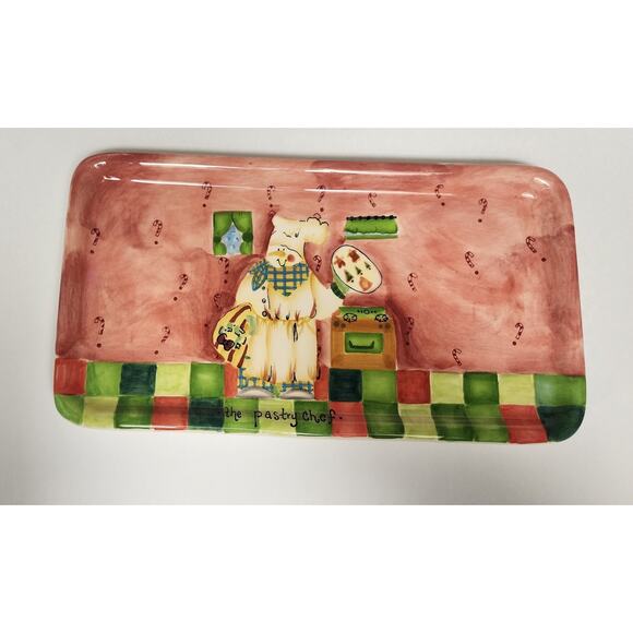 Saparna 12" Serving Platter " The Pastry Chef" Multi Pink/Green - Picture 2 of 3